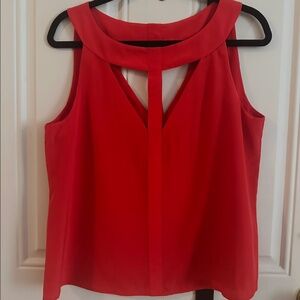 BCBG Max Azria Red Silk Blouse – Elegant Draped V-Neck Top